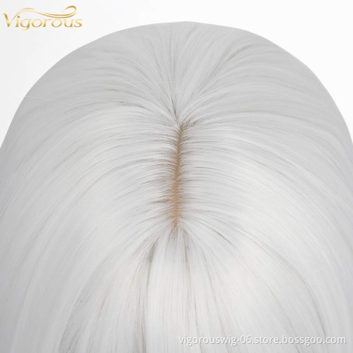 White Synthetic none Lace Front Wig Women's Short Straight Bob Wigs With Neat Tidy Bangs High Temperature Fiber Middle Part